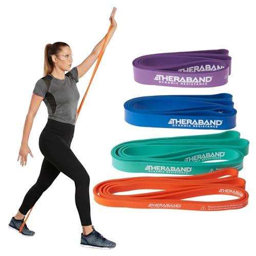 THERABAND High Resistance Bands Set of 4, Light to Extra-Heavy Elastic Super Bands for Full Body Workouts, Physical Therapy, Strength Training, Durable 41” Loop Exercise Bands, 15-50 lbs Resistance - size: 4 Pack (15-50 lbs)
