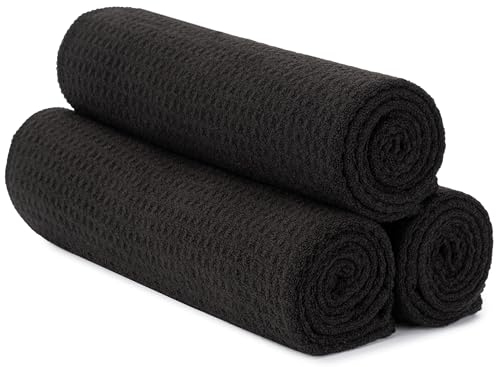 S&T INC. Microfiber Gym Towels, Yoga Towel for Home and Gym Bag, 16 Inch x 27 Inch, 3 Pack - color: Honeycomb Black