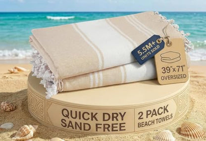 LANE LINEN Oversized Beach Towels, Super Absorbent, Travel Towel - Beige - color: 02: Beige, size: Pack of 2