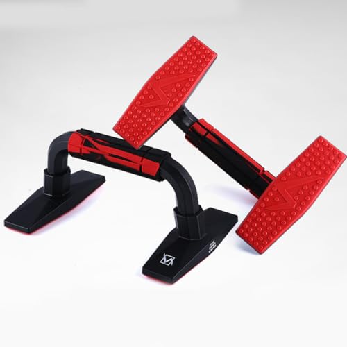 BESPORTBLE H-shape Push-up Bars Pair for Arm Strength Training, Red Black Steel Pushup Stands for Chest and Abdomen Muscle Workout at Home Gym