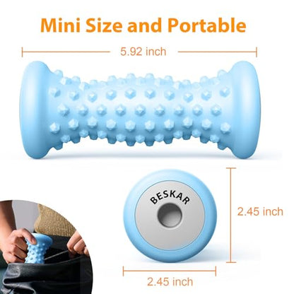BESKAR Foot Massager Roller for Plantar Fasciitis Relief, Portable Feet Roller to Deep Tissue Muscle Massage, Foot Arch and Heel Pain, Reflexology Tool - color: Blue