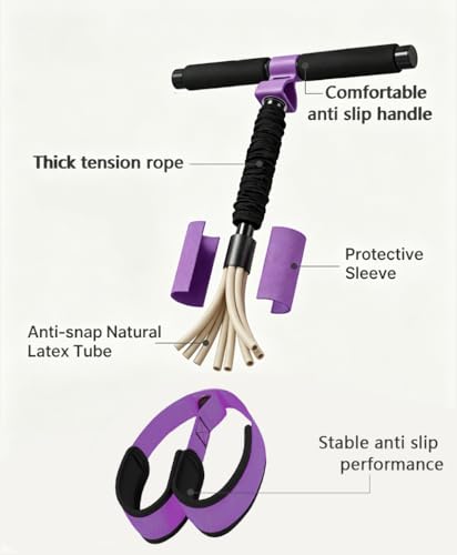 Pedal Resistance Band with Handle, Thickened Latex Tubes & Soft Foot Pedal, Full Body Workout Equipment for Glutes Legs Arms Waist, Pilates Physical Therapy Sit Up Gear for Home Gym - color: Purple;