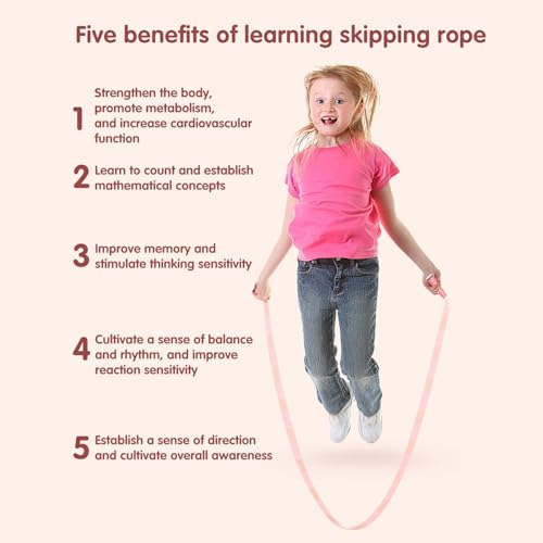 Redify Beaded Jump Rope for Kids,Tangle-Free Segmented Kids Jump Rope with Soft Anti-slip Handles,Adjustable Jumping Rope for Women
