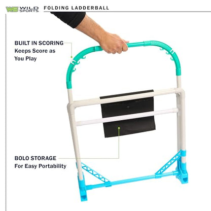 Wild Sports Folding Ladderball Set - Lightweight and Portable Outdoor Game - Includes 6 Bolos - color: White/Mint/Light Blue