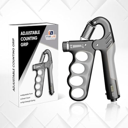 Grip Strength Trainer – Adjustable Resistance Hand Grip Strengthener (11-220 Lbs/5-100KG) with Auto Electronic Counter | Forearm & Finger Exerciser for Athletes, Musicians, Injury Recovery - color: Grey