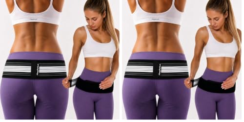 PlayActive Sacroiliac SI Joint Hip Belt - Lower Back Support Brace for Men and Women - Pelvic Support Belt - Trochanter Belt - Sciatica Pelvis Lumbar Hip Pain Relief (Regular) (Pack of 2) - color: Black & White, size: REGULAR (Hip Size 32-47 inch) (Pack o