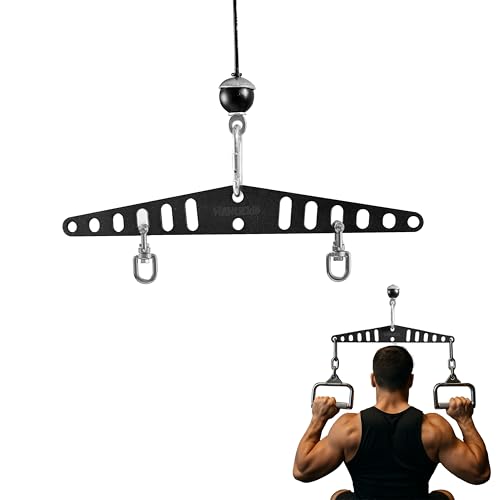 Multi-Grip LAT Pull Down Bar Hardened Powder-Coated Finish, 360° Rotating Stainless Steel Adapter, Neutral & Wide Grip Spreader Bar for Pulley System Gym & Cable Machines - color: BIACK-16in