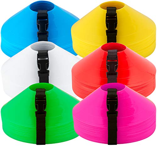 Disc Cones – Set of 25 Agility Cones for Sports Training – 2" Tall, 7" Base Soccer Cones with Carry Strap for Drills & Practice - color: Blue (25 count)