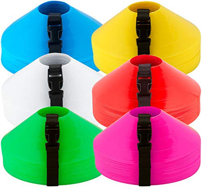 Disc Cones – Set of 25 Agility Cones for Sports Training – 2" Tall, 7" Base Soccer Cones with Carry Strap for Drills & Practice - color: Red (25 count)