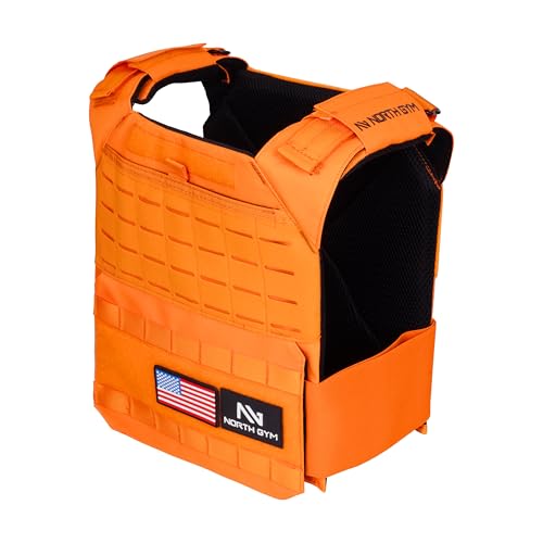 Northgym Adjustable Weighted Vest/Incl. 3D Weight Plates in 14lbs / 20lbs/ 30lbs/ 42.5lbs - Optimized Weight Distribution and with Curved Plates for Running, Functional Training and Working Out - style: Orange 30lbs