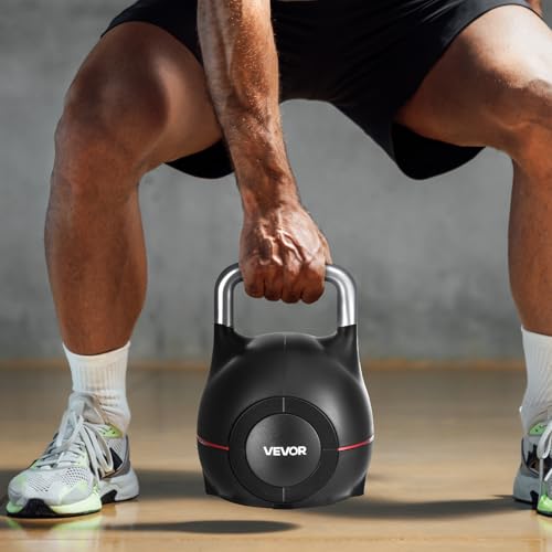 VEVOR Kettlebell, Adjustable Kettlebell with 7 Weight Levels, Die-Cast Aluminum and ABS Material, for Grip Strength Training, Full-body Workout & Cross-Training