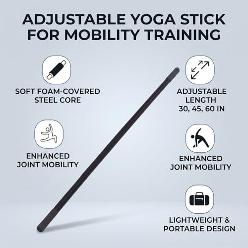 Yoga Bar Exercise Stick Adjustable 3 Lengths 30/45/60 Inches with Full Foam Sleeve for Stretching Mobility Training Pilates