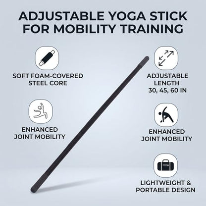 Generic Yoga Stick Adjustable Steel Exercise Bar for Pilates Stretching Mobility, Beginner Friendly Workout Guide for Home Gym, Portable Yoga Bar, Material: Steel + Foam