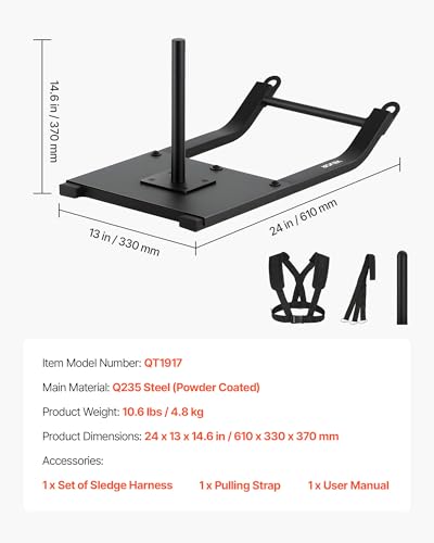 VEVOR Football Sleds and Chutes, Weight Sled, Football Training Pull Push Running Sled, Fitness Workout Sled Push Gym Equipment, Adjustable Height Handle, Compatible 1/2 in Weight Plates