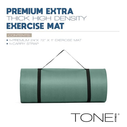 Tone Fitness 1-Inch Thick Yoga Mat | High-Density, Non-slip Exercise Mat with Carrying Strap for Yoga, Pilates, & Home Gym Workouts | Multiple Options