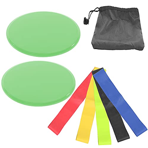 Fitness Sliding Disc Workout Equipment Core Slider Exercise Training Disks for Home Gym Street Workout ABS Material Pink Black Red Blue Green Orange 2 Pack - color: Green sliding basin + five-piece set + cloth bag