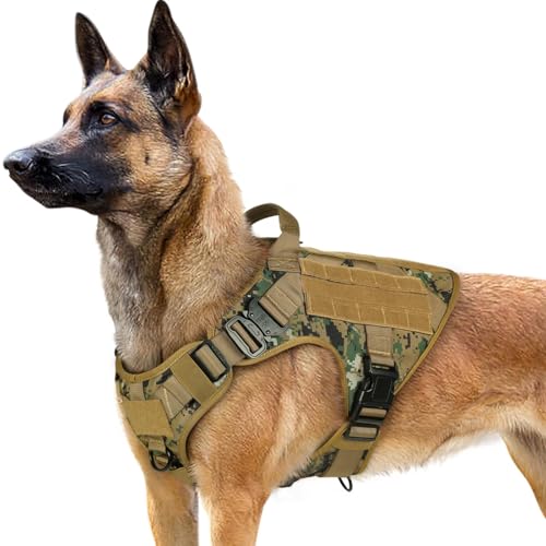 rabbitgoo Tactical Dog Harness for Large, Heavy Duty Military No Pull Vest - color: Brown Camo, size: Large