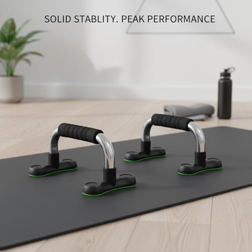 H-Shape Steel Push Up Bars with Foam Grips, Textured Base for Home Gym Strength Training & Calisthenics (1 Pair, Silver)