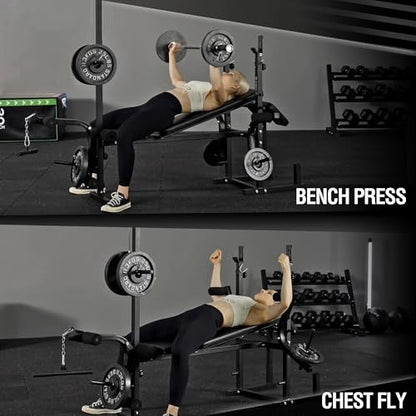 Mikolo 8 in 1 Olympic Weight Bench Set with Leg Extension and Leg Curl, Multi-Function Bench Press Set with Preacher Curl Pad and Chest Fly, Full-Body Strength Training Equipment - color: Black
