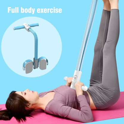 Abdominal Trainer, Sit-Up Training Equipment, 6 Tubes Fitness Elastic Pull Rope, Tension Rope Pull Up Pilate Foot Pedal Resistance Band Workout Tool Ab Shaper - color: Blue
