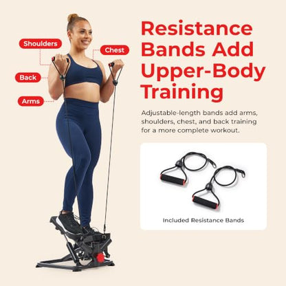 Sunny Health & Fitness Twist Stair Stepper with Resistance Bands - color: Black Onyx