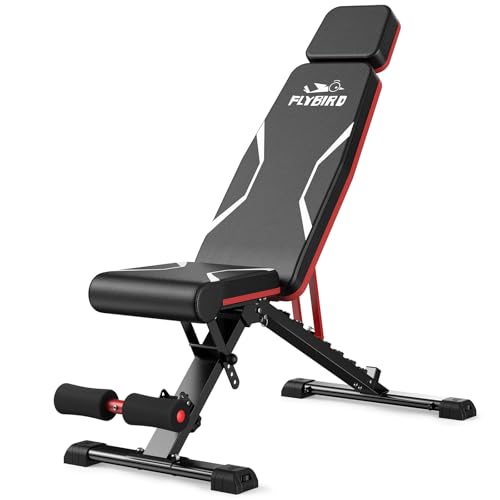FLYBIRD WB3 Weight Bench up to 6'5", 750LBS Capacity Adjustable Weight Bench for Workout, 27LBS Sturdy Foldable Bench Press for Home Gym, 5X Stable Lifting Bench Incline Decline Flat Dumbbell Exercise