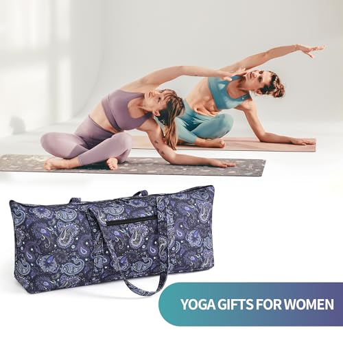 | Yoga Mat Bag | Large Yoga Mat Carrier with Wet Pocket | Yoga Gifts | Gym Tote Bag for Women - color: Tote-Blue Cashew Flower