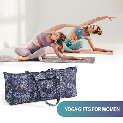 | Yoga Mat Bag | Large Yoga Mat Carrier with Wet Pocket | Yoga Gifts | Gym Tote Bag for Women - color: Tote-Blue Cashew Flower