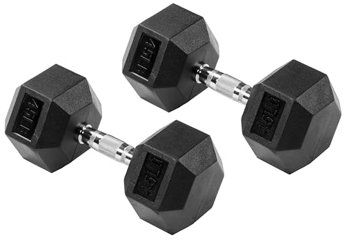Signature Fitness Rubber Encased Hex Weights Dumbbells Pair, Exercise & Fitness Dumbbells for Home Gym Training