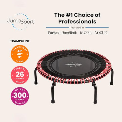 JumpSport 350 PRO 39 Inch Fitness Trampoline Indoor Rebounder Cardio Workout Equipment 300 lb Capacity - color: Black/Pink
