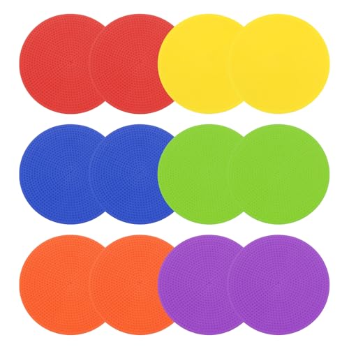 PATIKIL 5 Inch Poly Spot Markers, 12Pcs Non Slip Rubber Floor Dots with Storage Bag Flat Agility Cones for Sports Training Basketball Football, Mixed Color