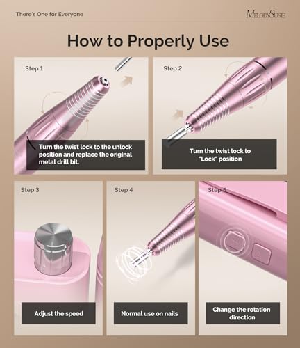 MelodySusie Entry-Level Clip-On Rechargeable Essential Nail Drill, SC300F 30000RPM E-File with LCD Display for All Manicure Shaping & Gel Removal, Ideal for Training,Nail Art Practice & Home Use, Pink - color: Pink