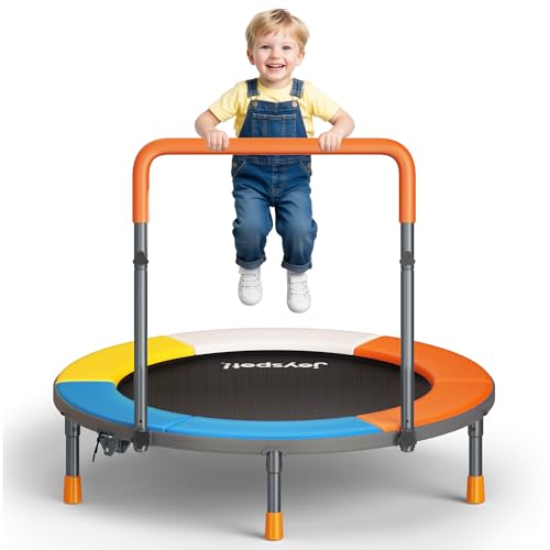 Premium 3FT Foldable Toddler Trampoline for Kids Ages 3-6, 36 Inch ASTM Certified Mini Trampoline with Adjustable Handle, 100 lbs Capacity, Quiet Elastic Bands, Safe for Indoor Outdoor Use