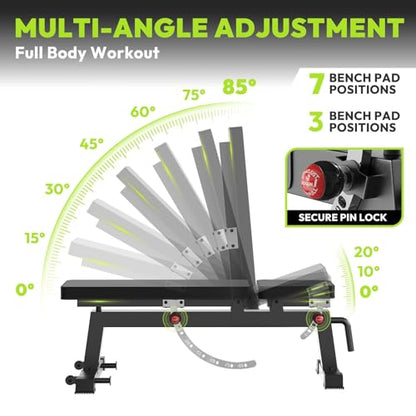 Adjustable Weight Bench for Full Body Workout, 1300 LBS Weight Capacity Bench Press Bench of Home Gym Strength Training, Incline Upright Flat Utility Workout Bench with Fast Adjustment