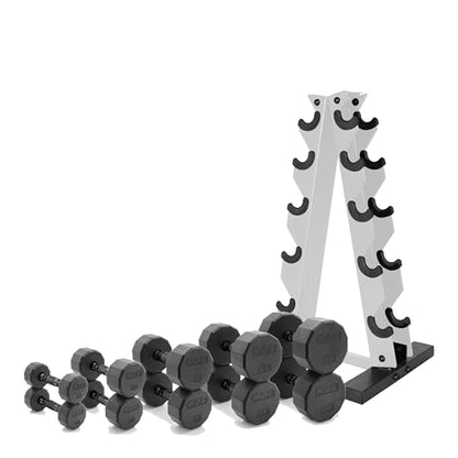CAP Barbell 150 LB Coated Hex Dumbbell Weight Set with Vertical Rack | Multiple Options - color: White Rack, style: 12-Sided Black Handle