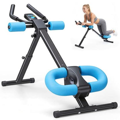 DUMOS Ab Workout Equipment for Home Gym, Exercise Machine Abs Trainer, Full Body Fitness System Adjustable for Abdominal Stomach Training, LCD Display, Knee Protection - color: Black&Blue