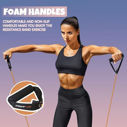 RitFit Single Resistance Exercise Band with Comfortable Handles - Ideal for Physical Therapy, Strength Training, Muscle Toning - Foam Padding Door Anchor and Starter Guide Included - size: 25-30lbs
