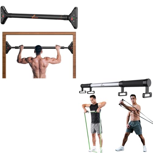 Sportneer Pull Up Bar Doorway Chin Up Bar No Screws Door Frame with Resistance Band Bar, Sportneer Detachable Workout Exercise Bar Handles for All Kinds Resistance Bands