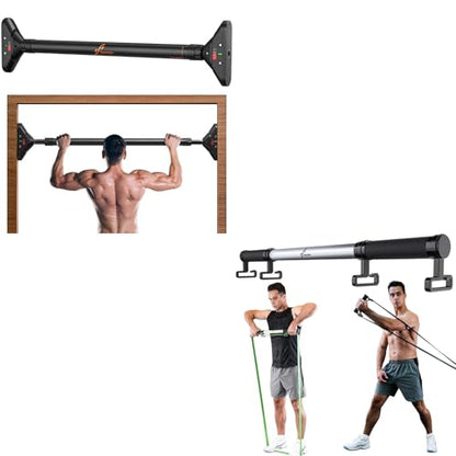 Sportneer Pull Up Bar Doorway Chin Up Bar No Screws Door Frame with Resistance Band Bar, Sportneer Detachable Workout Exercise Bar Handles for All Kinds Resistance Bands