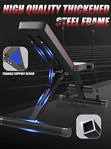 YOLEO 6 in 1 Space Saving Weight Bench Set for Home Gym, Fast Folding & Adjustable Workout Bench, Bench Press Rack/Leg Extension/Preacher Curl/Sit up(1-Step Folding) (Black)