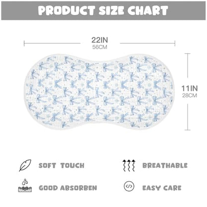 Light Blue Bows Muslin Burp Cloths 1 Pack - Extra Large 22"x11", 4-Layer Soft Absorbent Cotton, Waterproof Backing, Baby Drool Rags for Newborn