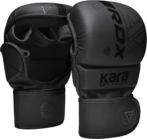 RDX MMA Gloves Sparring Grappling, Hybrid Open Palm Martial Arts Mitts Men Women, Maya Hide Leather Wrist Support, Cage Fighting Combat Sports Boxing Glove Training, Muay Thai, Punching Bag Kickboxing - color: Black, size: Small-Medium