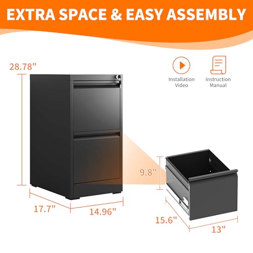 Metal File Cabinet with Drawer Heavy Duty Locking File Cabinets - color: Black, size: 28.8"H-2 drawers