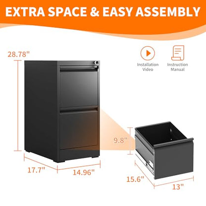 Metal File Cabinet with Drawer Heavy Duty Locking File Cabinets - color: Black, size: 28.8"H-2 drawers