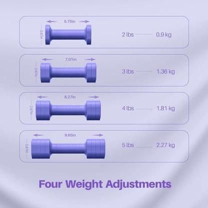 Zempox Adjustable Dumbbell Set, 4 in 1 Free Weight Dumbbell Set for Women, Hand Weight for Women at Home, Each 2lb 3lb 4lb 5lb with TPU Soft Rubber Handle for Home Gym Aquatic Fitness Equipment,Purple - color: Purple