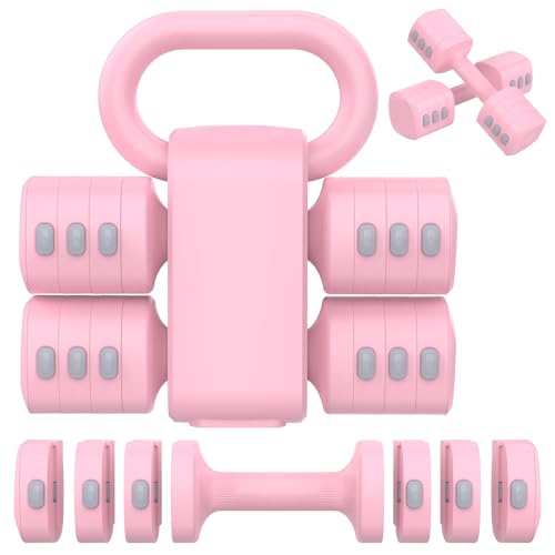Hezeyferg 2-in-1 Adjustable Dumbbells Set, 4 Levels Weight Dumbbells Set for Women Men, Each 2.2/3.3/4.4/5.5lb Hand Weights with Kettlebell Form for Home Gym Exercise Training