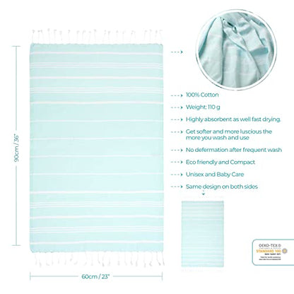 Cacala 100% Turkish Cotton Kitchen Tea Towels, Highly Absorbent Luxury Soft Quick Drying Dish Towel with Hanging Loop for Gym, Yoga, Bath, Sports, Cleaning and Kitchen (23 x 36), Aquamarine - color: Aquamarine