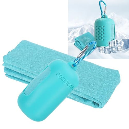 Microfiber Cooling Towel with Silicone Case Breathable and Absorbent Quick-Dry Sport Towel for Gym, Running & Travel(Blue) - color: Blue