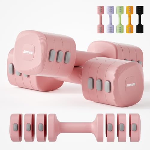 Lightweight Adjustable Dumbbell Kettlebell Set - 4 in 1 Free Weight Set with Kettlebell Grip Converter, Each 2.2 3.3 4.4 5.5lb Quick Change Weight Women Dumbbell Set for Small Spaces Home Gym - color: Dumbbell Pink