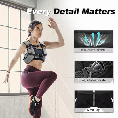 Weighted Vest Woman 6lb/8lb/12lb/16lb/20lb/25lb/30lb Weight Vest for Women Men Body Weight Vests for Walking Strength Training Running Workout Jogging Fitness